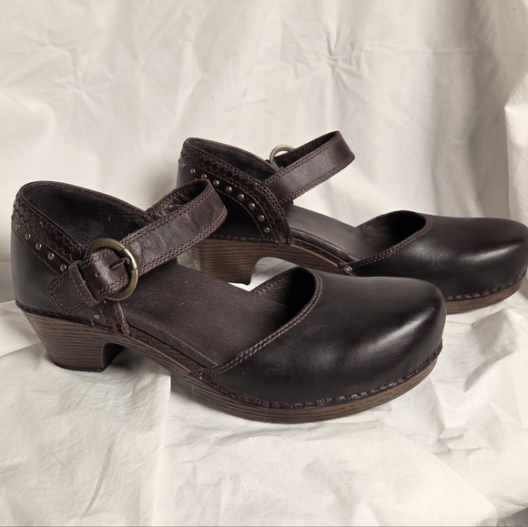 Dansko Shoes - Dansko Makenna Leather Mary Jane Clog Brown Women's 40 Adjustable Strap Heel
